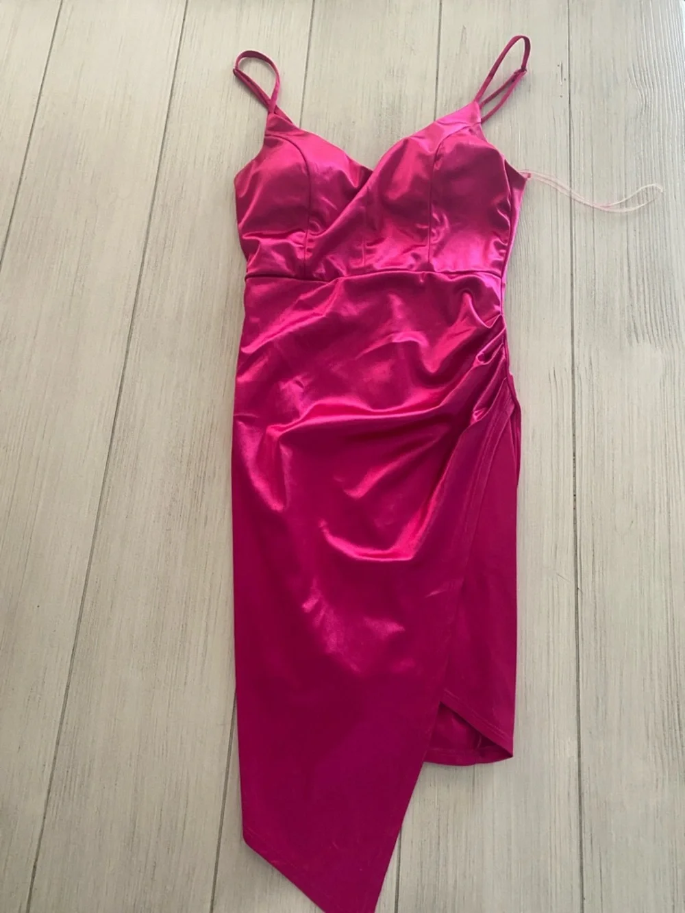Honey and Rosie Hot Pink Satin Mini Dress with Spaghetti Straps - Picture 1 of 3